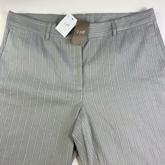 J. Jill Womens Linen Stretch Cropped Pants Gray Stripe High Rise Pockets 14 New - Picture 3 of 12
